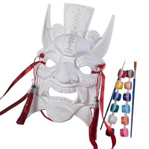 YIZITU Unlackierte Maskeraden Nuo Operas Rohlinge zum Selbermachen mit Pigment-Zeichenpinsel für Halloween, Cosplay-Kostüme von YIZITU