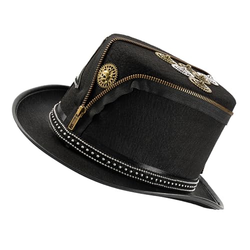 YIZITU Victorian Top Jazzy Mit Ausrüstung Reißverschluss Design Cosplay Head Accessoire Punk Cosplay Kopfbedeckung Für Halloween Party Gothic Gear Fedoras Für Maskeraden von YIZITU