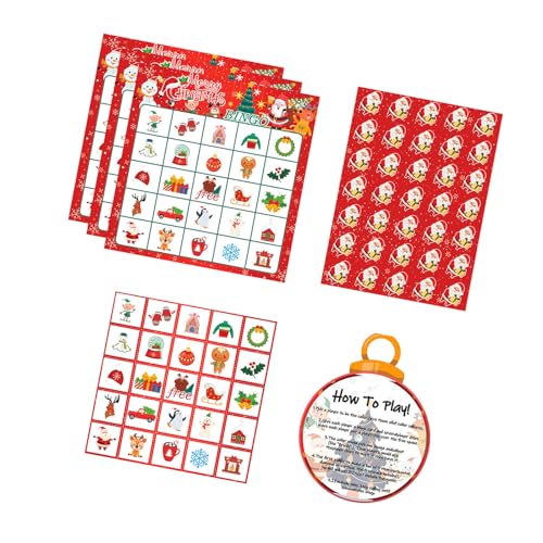 YIZITU Weihnachts-Bingo-Spiel-Set für Familienspaß, 24 Karten mit festlichen Aufklebern und Anleitung, Party für Erwachsene von YIZITU