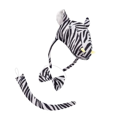 YIZITU Zebras, Ohren und Schwanz, Fliege, Handschuhe, Tier-Kostüm-Set, Zubehör, Zebras-Kostüm-Set für Halloween, Cosplay-Party von YIZITU