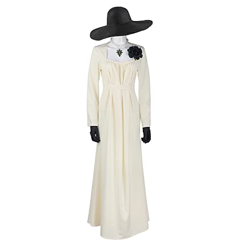 YJCOS Dame Dimitrescu Cosplay Kostüm Beige Langes Kleid mit Halskette Ohrringe Handschuhe Hut Corsage Halloween Outfits L YJCOS Dame Dimitrescu Cosplay Kostüm Beige Langes Kleid mit Halskette Ohrringe Handschuhe Hut Corsage Halloween Outfits L von YJCOS