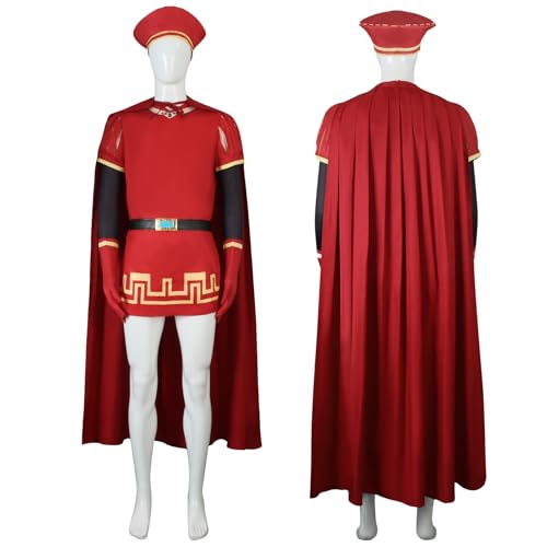 YJCOS Herren Lord Farquaad Kostüm, Halloween, König, Cosplay, Outfits, roter Umhang, Hemd mit Hut, komplettes Set, Uniform, Rot/Ausflug, einfarbig (Getaway Solids), S von YJCOS