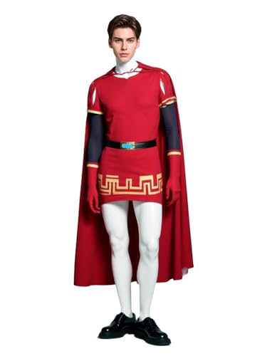 YJCOS Herren Lord Farquaad Kostüm, Halloween, König, Cosplay, Outfits, roter Umhang, Hemd mit Hut, komplettes Set, Uniform YJCOS Herren Lord Farquaad Kostüm, Halloween, König, Cosplay, Outfits, roter Umhang, Hemd mit Hut, komplettes Set, Uniform von YJCOS