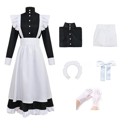 YJCOS Klassisches Dienstmädchen-Kleid für Damen, lang, schwarz-weiß, Schürze, Lolita, Haushälterin, Cosplay, Kostüm, Uniform (5XL) von YJCOS