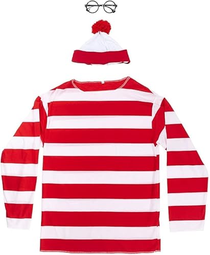 YJCOS Rot und Weiß gestreiftes Hemd-Outfits für Halloween, Cosplay, Outfits mit Hut und Brille YJCOS Rot und Weiß gestreiftes Hemd-Outfits für Halloween, Cosplay, Outfits mit Hut und Brille von YJCOS