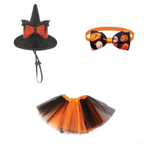 YJDOORPLAY Halloween Hexenkostüm Set mit Hut, Kleid und Fliege, Schwarz und Orange Tüllrock Outfit für Frauen oder Mädchen, Verkleidung für Halloween Party Cosplay Events von YJDOORPLAY