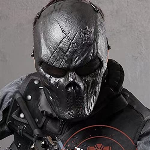 Halloween Maske,Totenkopf Maske Erwachsene,Taktischer Geistermaskenhelm mit Metallgitter Augenschutz, Gruselige 3D Skelett Helm Aus NatüRlich Latex FüR Cosplay Halloween Party Kopfbedeckung (schwarz) von YJHWLF