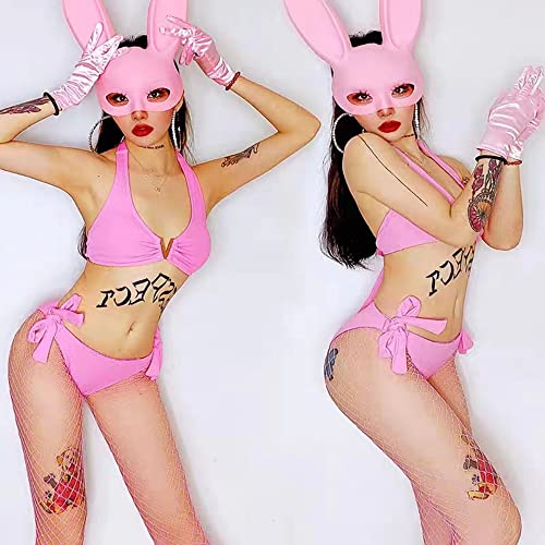 YJHWLF Kaninchenmaske Bunny Kostüm Frauen, Hase Augenmaske mit Ohren,Bunny Kostüm Make-up Ball Maske, Halloween, Rollenspiele, Kostüm, Geburtstag, Karnevalsgebrauch (pink) von YJHWLF