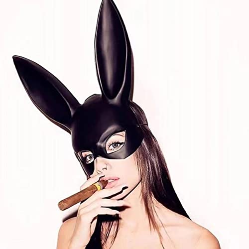 YJHWLF Kaninchenmaske Bunny Kostüm Frauen, Hase Augenmaske mit Ohren,Bunny Kostüm Make-up Ball Maske, Halloween, Rollenspiele, Kostüm, Geburtstag, Karnevalsgebrauch (schwarz) von YJHWLF