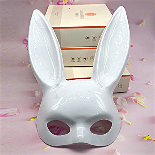 YJHWLF Kaninchenmaske Bunny Kostüm Frauen, Hase Augenmaske mit Ohren,Bunny Kostüm Make-up Ball Maske, Halloween, Rollenspiele, Kostüm, Geburtstag, Karnevalsgebrauch (weiß) von YJHWLF