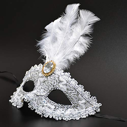 YJHWLF Maskerade Maske mit Feder, Frauen Venezianische Maske Halloween Party Mardi Gras Maske Karneval Augenmaske für Verkleidung Spitze Maske Kostüm Party,Interessantes Rollenspiel Zubehör (silbrig) YJHWLF Maskerade Maske mit Feder, Frauen Venezianische Maske Halloween Party Mardi Gras Maske Karneval Augenmaske für Verkleidung Spitze Maske Kostüm Party,Interessantes Rollenspiel Zubehör (silbrig) von YJHWLF