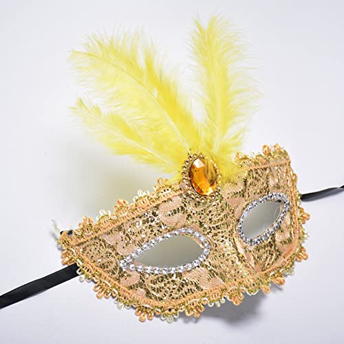 YJHWLF Maskerade Maske mit Feder, Frauen Venezianische Maske Halloween Party Mardi Gras Maske Karneval Augenmaske für Verkleidung Spitze Maske Kostüm Party,Interessantes Rollenspiel Zubehör (golden) YJHWLF Maskerade Maske mit Feder, Frauen Venezianische Maske Halloween Party Mardi Gras Maske Karneval Augenmaske für Verkleidung Spitze Maske Kostüm Party,Interessantes Rollenspiel Zubehör (golden) von YJHWLF