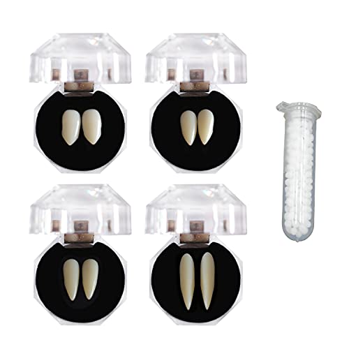 YJZQ 4 Paar Halloween Vampir Zähne, 4 Größen Gebiss Zombie Gebiss Fangs Gefälschte Zähne mit 1 Rohr Zähne Pellets Klebstoff Cosplay für Cosplay Party Requisiten Party Halloween Party Fangs YJZQ 4 Paar Halloween Vampir Zähne, 4 Größen Gebiss Zombie Gebiss Fangs Gefälschte Zähne mit 1 Rohr Zähne Pellets Klebstoff Cosplay für Cosplay Party Requisiten Party Halloween Party Fangs von YJZQ