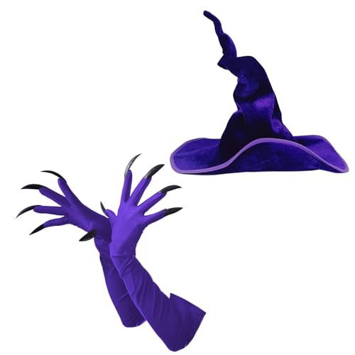 YJZQ Gebogener Hexenhut mit Lange Handschuhe Weich Zauberhut Handschuhe Set Bequeme Hexenmütze Elegantes Hexenkostüm Zubehör für Halloween, Karneval, Themenpartys, Rollenspiele YJZQ Gebogener Hexenhut mit Lange Handschuhe Weich Zauberhut Handschuhe Set Bequeme Hexenmütze Elegantes Hexenkostüm Zubehör für Halloween, Karneval, Themenpartys, Rollenspiele von YJZQ