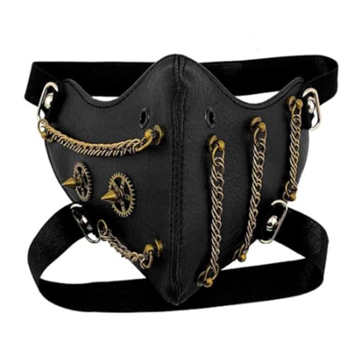 YJZQ Gesichtsmaske, Punk-Stil, Steampunk, Nieten, Sturmhaube, Gesichtsmaske aus Kunstleder, Halloween, Motorradmaske, Vintage, Cosplay, Ball, Kostüm YJZQ Gesichtsmaske, Punk-Stil, Steampunk, Nieten, Sturmhaube, Gesichtsmaske aus Kunstleder, Halloween, Motorradmaske, Vintage, Cosplay, Ball, Kostüm von YJZQ