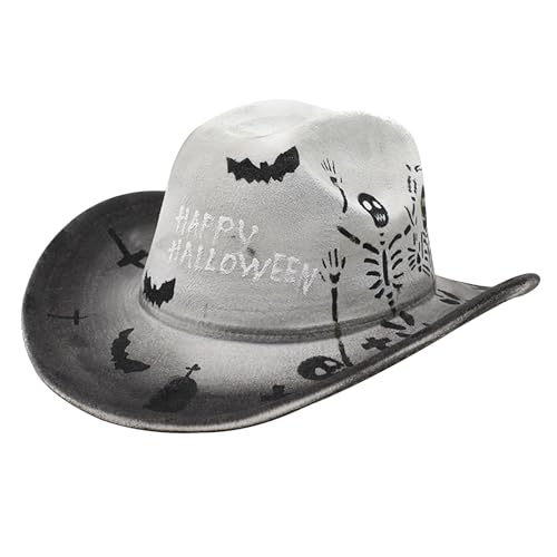 YJZQ Halloween Cowboyhut mit Geister, Kürbisse, Skelette, Fledermaus Zylinder Hut Modischer Zauberhut Erwachsener Magierhut Kreative Partyhüte für Halloween, Karneval, Themenpartys, Maskenball YJZQ Halloween Cowboyhut mit Geister, Kürbisse, Skelette, Fledermaus Zylinder Hut Modischer Zauberhut Erwachsener Magierhut Kreative Partyhüte für Halloween, Karneval, Themenpartys, Maskenball von YJZQ
