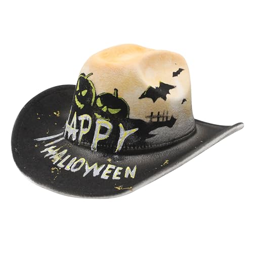 YJZQ Halloween Cowboyhut mit Geister, Kürbisse, Skelette, Fledermaus Zylinder Hut Modischer Zauberhut Erwachsener Magierhut Kreative Partyhüte für Halloween, Karneval, Themenpartys, Maskenball YJZQ Halloween Cowboyhut mit Geister, Kürbisse, Skelette, Fledermaus Zylinder Hut Modischer Zauberhut Erwachsener Magierhut Kreative Partyhüte für Halloween, Karneval, Themenpartys, Maskenball von YJZQ