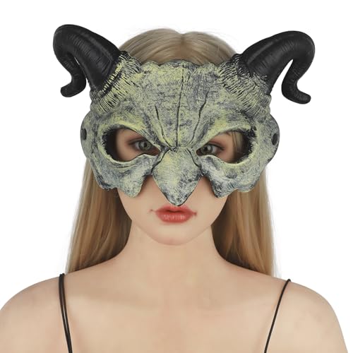 YJZQ Halloween Geistermaske Schreckliche Dämonenmaske Realistische Teufelsmaske Schaumstoff Ghost Mask Halbgesichtsmaske mit Hörnern für Halloween, Karneval, Cosplay, Maskenball YJZQ Halloween Geistermaske Schreckliche Dämonenmaske Realistische Teufelsmaske Schaumstoff Ghost Mask Halbgesichtsmaske mit Hörnern für Halloween, Karneval, Cosplay, Maskenball von YJZQ