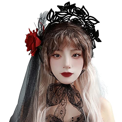 YJZQ Halloween Haarschmuck Schwarze Halloween-Kostüm Blumenkranz Stirnband Vintage Damen Stirnband Einstellbar Mexikanischer Kopfschmuck（schwarz） von YJZQ