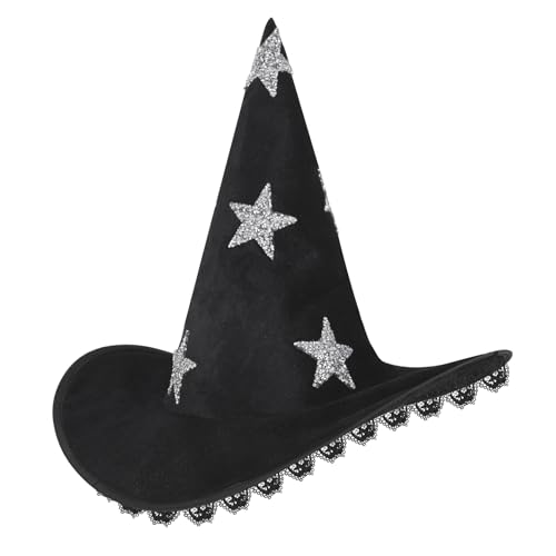 YJZQ Halloween Hexenhut Weicher Zauberer Hut Klappbar Spitzer Hexenhut Fünfzackiger Stern Hexenhut mit Spitze Zauberer Kostüm Zubehör für Halloween, Fasching, Themenpartys, Rollenspiele YJZQ Halloween Hexenhut Weicher Zauberer Hut Klappbar Spitzer Hexenhut Fünfzackiger Stern Hexenhut mit Spitze Zauberer Kostüm Zubehör für Halloween, Fasching, Themenpartys, Rollenspiele von YJZQ