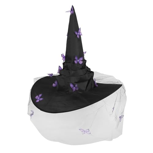 YJZQ Hexenhut mit Netz zerzauster Zaubererhut Eleganter Hexenhut mit Schmetterling Hexe Kostüm Requisiten Rollenspiel Requisiten für Karneval, Halloween, Cosplay YJZQ Hexenhut mit Netz zerzauster Zaubererhut Eleganter Hexenhut mit Schmetterling Hexe Kostüm Requisiten Rollenspiel Requisiten für Karneval, Halloween, Cosplay von YJZQ