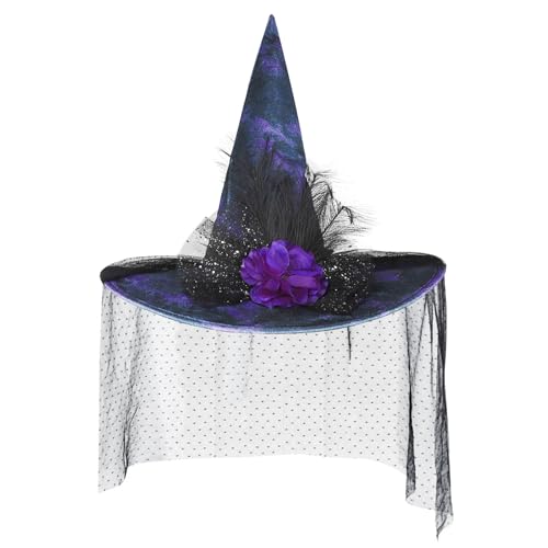 YJZQ Hexenhut mit Schleier, Charmanter Hut, Barock-Stil, Cosplay, mit Feder und Blume, für Kostüm, Hexe, Zauberer, Kostüm, Halloween, Weihnachten, Einheitsgröße von YJZQ