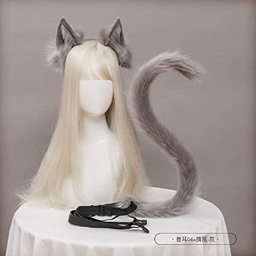 YJZQ Katzenschwanz Ohr Kostüm Set, 2-teilig Katzenohren und Katzenschwanz, Niedlich Halloween Cosplay Requisiten handgefertigte Simulation Tierohren Stirnband Tierkostüm Cosplay Kostüm Zubehör Set von YJZQ