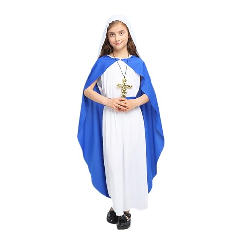 YJZQ Kind Maria Kostüm Jungfrau Maria Gewand für Mädchen Biblische Figur Outfit Jung Maria Kostüm Rollenspiel Kleidung für Krippenspiel, Weihnachten, Halloween, Ostern YJZQ Kind Maria Kostüm Jungfrau Maria Gewand für Mädchen Biblische Figur Outfit Jung Maria Kostüm Rollenspiel Kleidung für Krippenspiel, Weihnachten, Halloween, Ostern von YJZQ