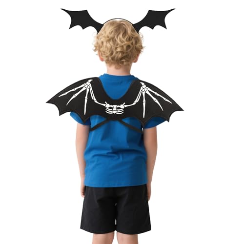 YJZQ Kinder Fledermaus Kostüm Set Leichte Teufel Haarband, Teufelsflügel Teufelshandschuh Tragbares Vampir Kleidung Set Mädchen Jungen Rollenspiel-Requisiten für Halloween, Karneval, Themenparty YJZQ Kinder Fledermaus Kostüm Set Leichte Teufel Haarband, Teufelsflügel Teufelshandschuh Tragbares Vampir Kleidung Set Mädchen Jungen Rollenspiel-Requisiten für Halloween, Karneval, Themenparty von YJZQ