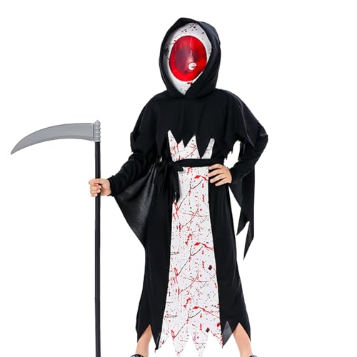 YJZQ Kinder Sensenmann Kostüm Jungen Mädchen Rollenspiel Kostüme Sensenmann Kostüm mit Sichel Halloween Kostüm Requisiten Gruseliges Vampir-Kostüm für Karneval, Halloween, Cosplay YJZQ Kinder Sensenmann Kostüm Jungen Mädchen Rollenspiel Kostüme Sensenmann Kostüm mit Sichel Halloween Kostüm Requisiten Gruseliges Vampir-Kostüm für Karneval, Halloween, Cosplay von YJZQ