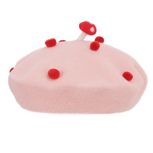 YJZQ Mädchen Pilzhut Niedliche Baskenmütze Kleinkind Winter Warm Beanie Cap Lustige Malermütze Leichte Wintermütze Bequeme Wollmütze Pilz Cosplay Zubehör für Halloween, Weihnachten, Neujahr von YJZQ