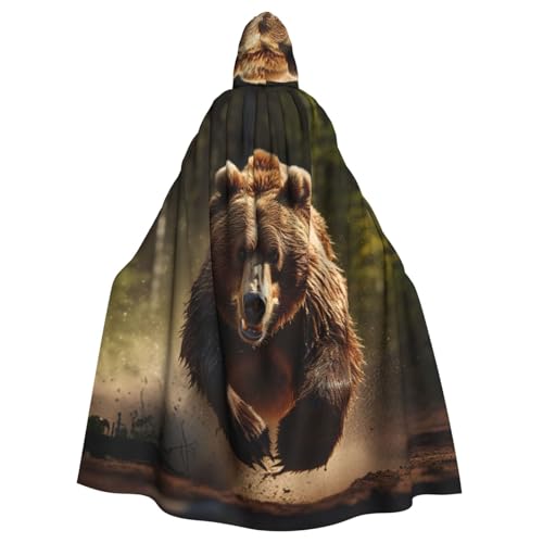 YKJJFVZ Bear Running1 Druck Rogue Cosplay Erwachsene Halloween Hexe Kapuzenumhang Umhang Uni Kostüm für Horrorpartys Maskerade von YKJJFVZ