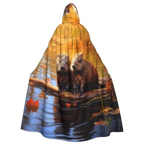 YKJJFVZ Beaver Working3 Druck Rogue Cosplay Erwachsene Halloween Hexe Kapuzenumhang Umhang Uni Kostüm für Horrorpartys Maskerade von YKJJFVZ