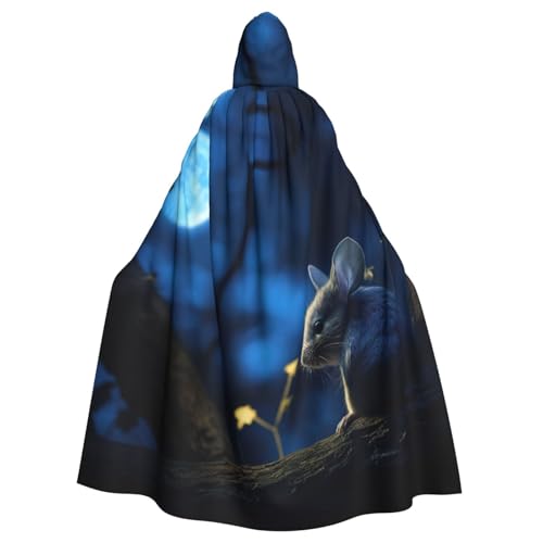 YKJJFVZ Blauer Chinchillas und Mond2-Druck, Rogue Cosplay, Erwachsene, Halloween, Hexe, Kapuzenumhang, Umhang, Uni-Kostüm für Horror-Partys, Maskerade von YKJJFVZ