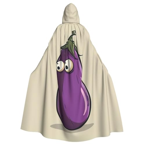YKJJFVZ Cartoon-Auberginen-Druck, Rogue Cosplay, Erwachsene, Halloween, Hexe, Kapuzenumhang, Uni-Kostüm für Horror-Partys, Maskerade von YKJJFVZ