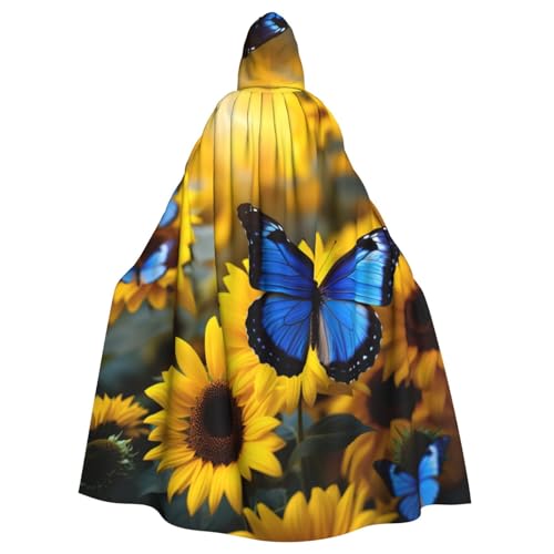 YKJJFVZ Gelbe Sonnenblumen mit blauen Schmetterlingen, 2 Druck, Rogue, Cosplay, Erwachsene, Halloween, Hexe, Kapuzenumhang, Uni-Kostüm für Horror-Partys, Maskerade YKJJFVZ Gelbe Sonnenblumen mit blauen Schmetterlingen, 2 Druck, Rogue, Cosplay, Erwachsene, Halloween, Hexe, Kapuzenumhang, Uni-Kostüm für Horror-Partys, Maskerade von YKJJFVZ
