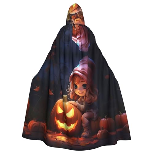 YKJJFVZ Halloween-Kostüm mit süßem Kürbis-Druck, Rogue Cosplay, Erwachsene, Halloween, Hexe, Kapuzenumhang, Uni-Kostüm für Horror-Partys, Maskerade von YKJJFVZ
