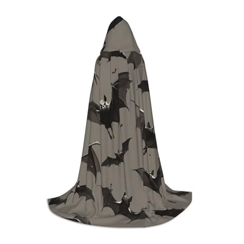 YKJJFVZ Halloween-Umhang mit Fledermäusen, grauer Druck, Mittelalter und Renaissance, mit Kapuze, Zauberer, Vampir und Halloween-Kostüm von YKJJFVZ