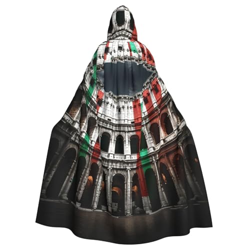 YKJJFVZ Italien-Flaggen-Druck, Rogue Cosplay, Erwachsene, Halloween, Hexe, Kapuzenumhang, Umhang, Uni-Kostüm für Horror-Partys, Maskerade von YKJJFVZ