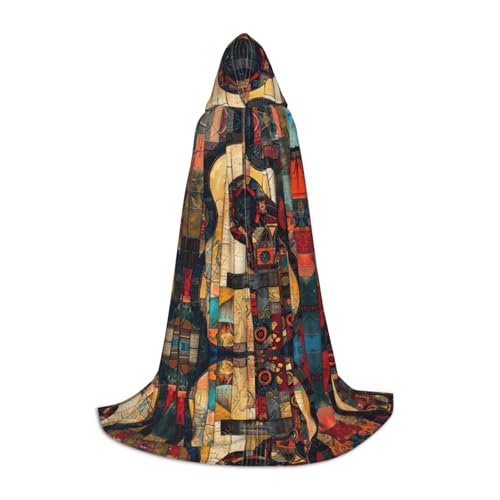 YKJJFVZ Kunst-Gitarrenmuster-Druck, Mittelalter- und Renaissance-Umhang mit Kapuze, Zauberer, Vampir und Halloween-Kostüme von YKJJFVZ