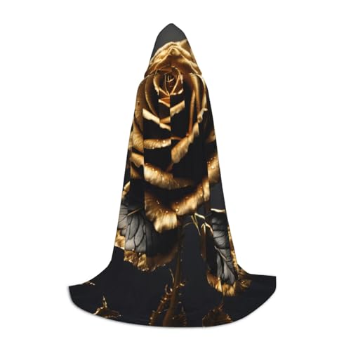 YKJJFVZ Mittelalter- und Renaissance-Umhang mit Kapuze, Zauberer, Vampir und Halloween-Kostüme, Schwarz und Gold von YKJJFVZ