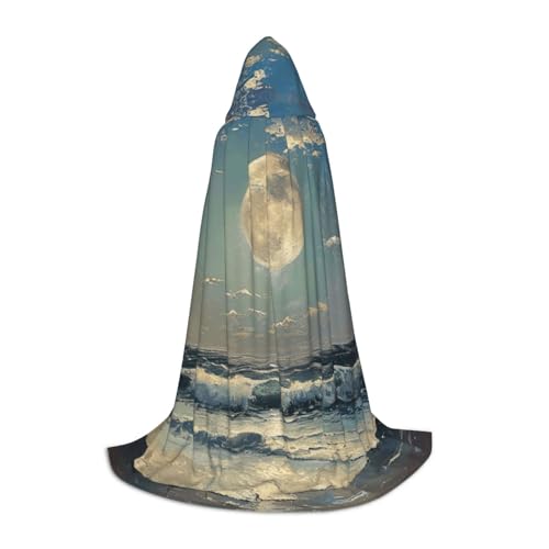 YKJJFVZ Mittelalter- und Renaissance-Umhang mit Mond- und Meeresaufdruck, mit Kapuze, Zauberer, Vampir und Halloween-Kostüm von YKJJFVZ