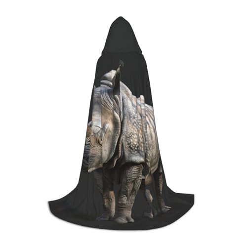 YKJJFVZ Mittelalter- und Renaissance-Umhang mit Tier-Nashorn-Druck, mit Kapuze, Zauberer, Vampir und Halloween-Kostüm von YKJJFVZ