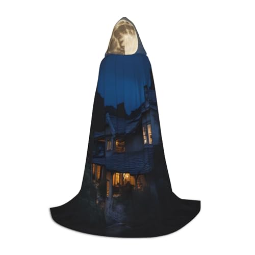 YKJJFVZ Mittelalter- und Renaissance-Umhang mit Vollmond in der Nacht, mit Kapuze, Zauberer, Vampir und Halloween-Kostüm von YKJJFVZ