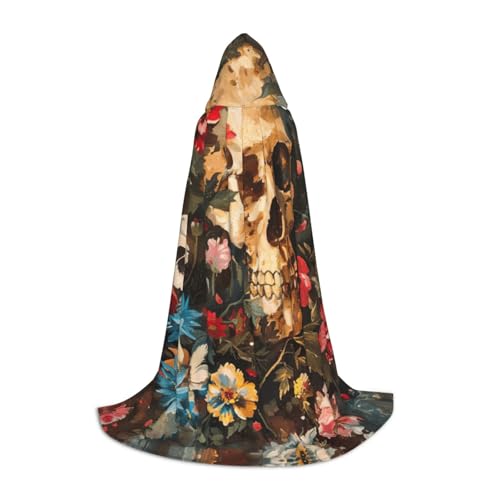 YKJJFVZ Mittelalter- und Renaissance-Umhang mit floralem Totenkopf-Druck, mit Kapuze, Zauberer, Vampir und Halloween-Kostüm YKJJFVZ Mittelalter- und Renaissance-Umhang mit floralem Totenkopf-Druck, mit Kapuze, Zauberer, Vampir und Halloween-Kostüm von YKJJFVZ