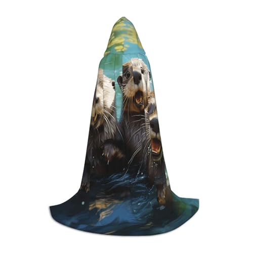 YKJJFVZ Mittelalter- und Renaissance-Umhang mit niedlichem Otter-Druck, mit Kapuze, Zauberer, Vampir und Halloween-Kostüm von YKJJFVZ