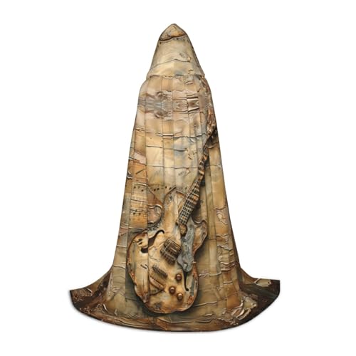 YKJJFVZ Schöner Gitarren-Druck, Mittelalter- und Renaissance-Umhang mit Kapuze, Zauberer, Vampir und Halloween-Kostüme von YKJJFVZ