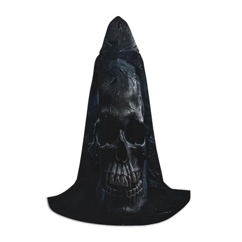 YKJJFVZ Schwarzer Totenkopf-Druck, Mittelalter- und Renaissance-Umhang mit Kapuze, Zauberer, Vampir und Halloween-Kostüme von YKJJFVZ