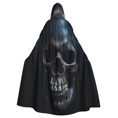 YKJJFVZ Schwarzer Totenkopf-Druck, Rogue Cosplay, Erwachsene, Halloween, Hexe, Kapuzenumhang, Umhang, Uni-Kostüm für Horror-Partys, Maskerade von YKJJFVZ