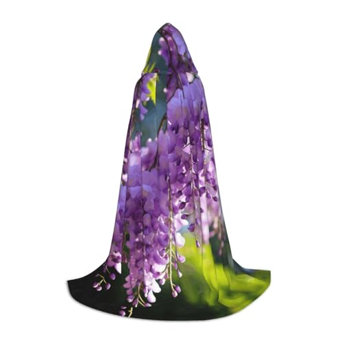 YKJJFVZ Umhang mit Glyzinien-Blumen mit verträumten Farben, Mittelalter- und Renaissance-Umhang mit Kapuze, Zauberer, Vampir-Halloween-Kostüme, Schwarz, L von YKJJFVZ